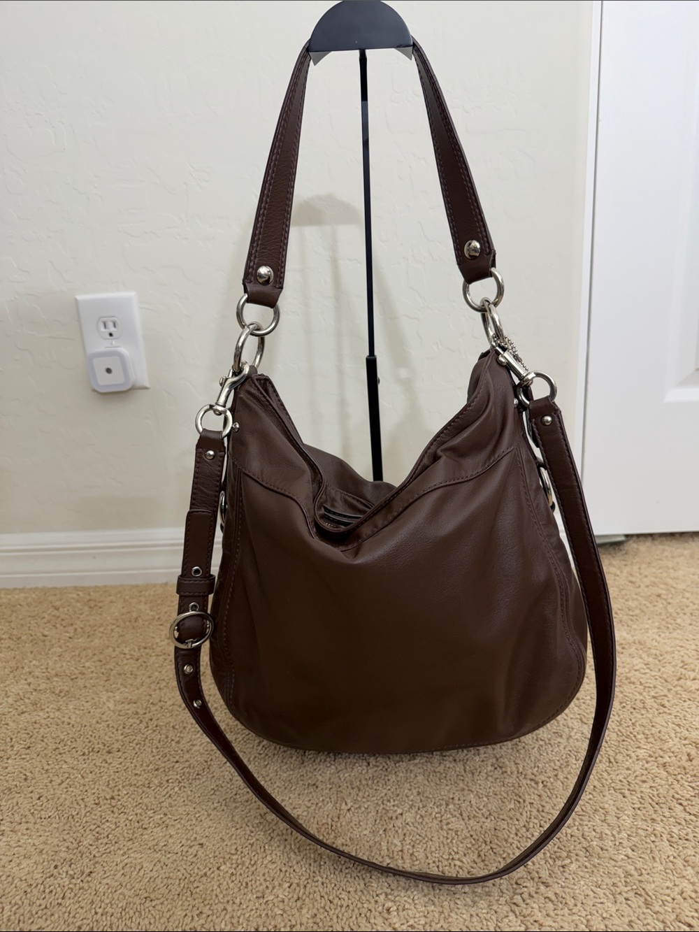 Coach Large Zoe Hobo Dark Chocolate Brown Leather Bag F14706 Teal Lining EUC